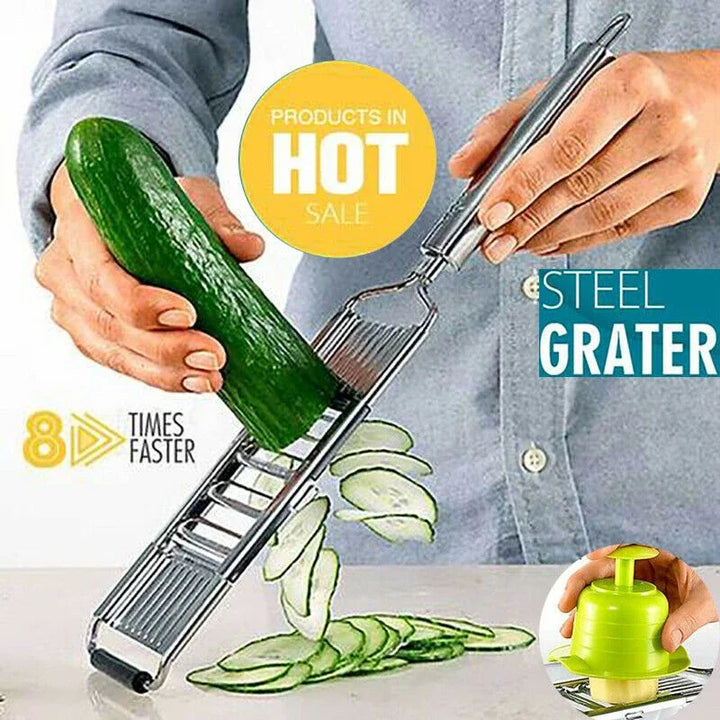 Küchenschnitt en acier inoxydable Râpe à légumes & Hachoir | Râpe de cuisine 3-en-1 | Antidérapante & Lavable au lave-vaisselle