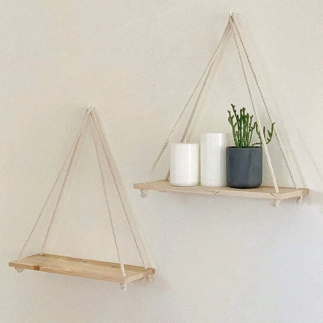 Étagère murale Boho MAKRAVA | Macramé fait à la main | 35×40 cm | Bois & Design naturel