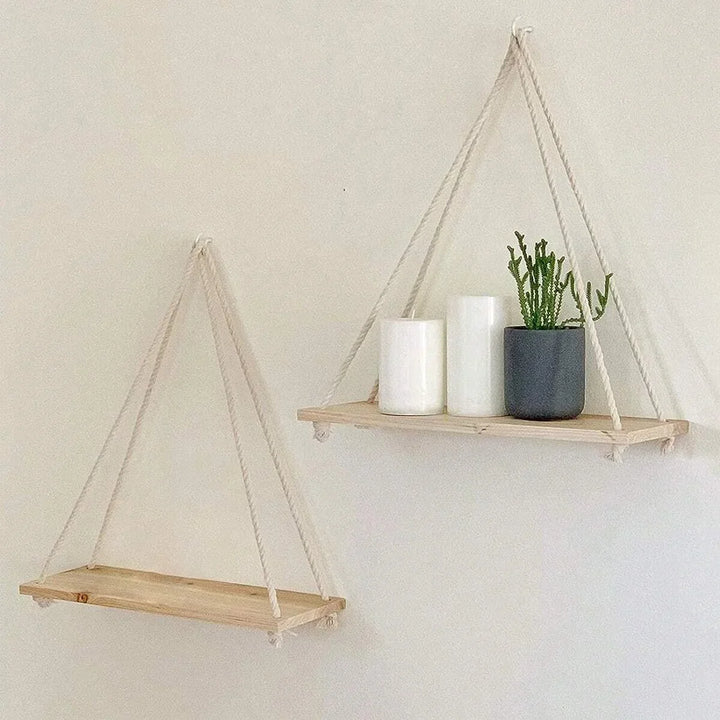 Étagère murale Boho MAKRAVA | Macramé fait à la main | 35×40 cm | Bois & Design naturel
