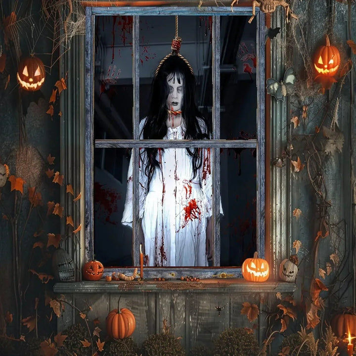 HorrorDrape Rideau d'Halloween | Design sombre et effrayant | Tapisserie en polyester | Différentes tailles