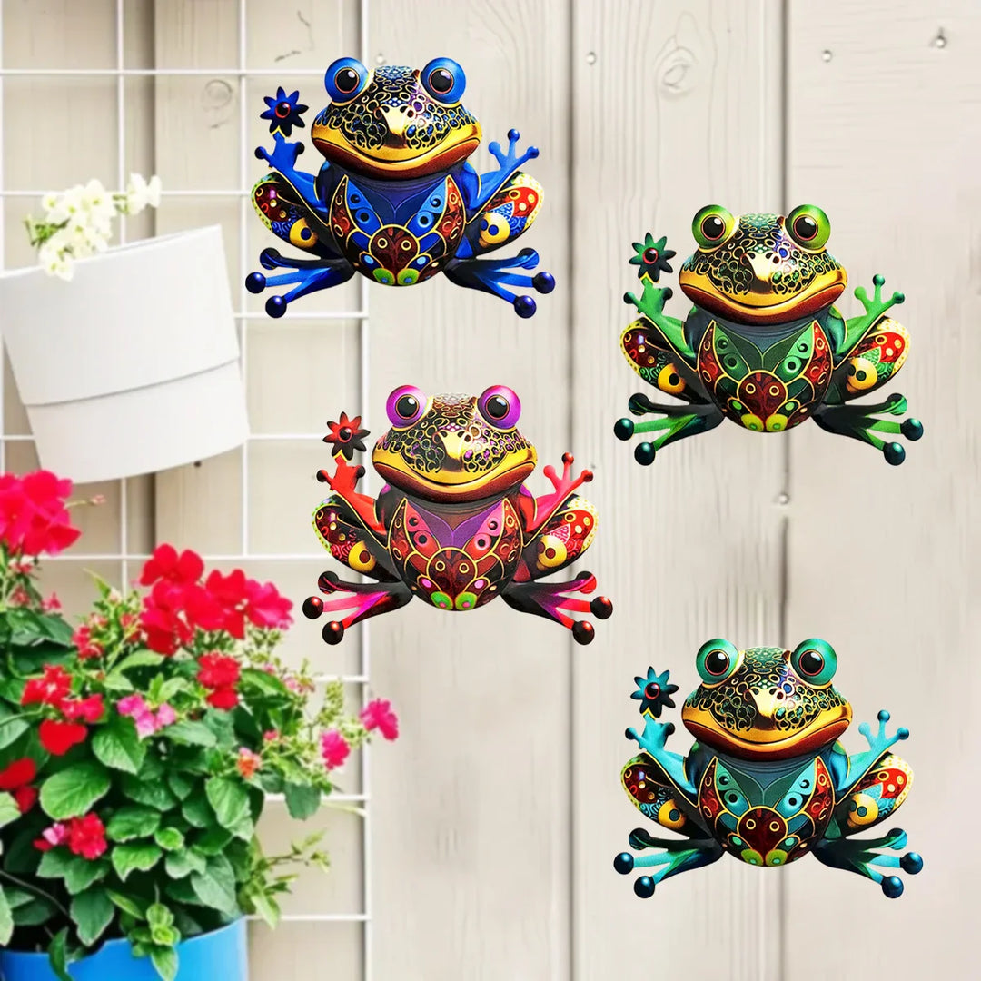 FROVIA Décoration murale Grenouille | Métal | Peint à la main | Décoration de jardin & Intérieur | 17,5 × 14 × 1 cm
