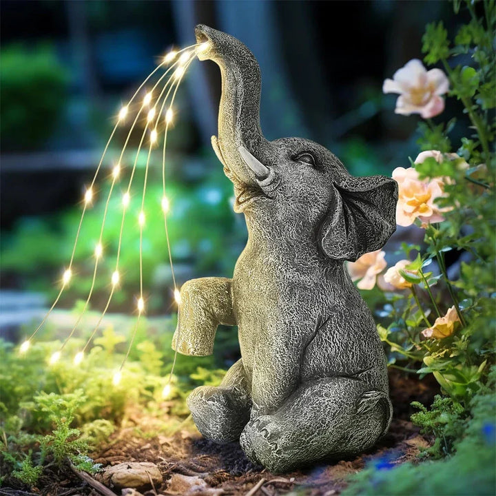 Figurine éléphant solaire LumaPachy avec guirlande lumineuse | Décoration de jardin & idée cadeau | Sculpture LED étanche pour jardin, terrasse & balcon