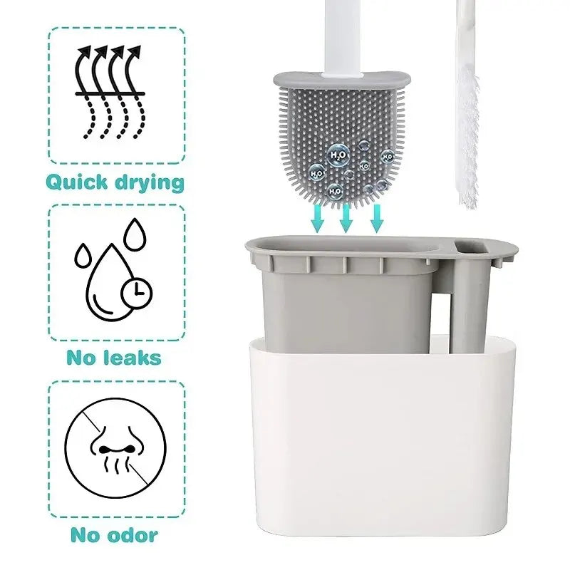 Brosse de toilette HygieBrush DuoClean | Ensemble de brosse WC en silicone 2-en-1 avec support mural | Antibactérien & gain de place
