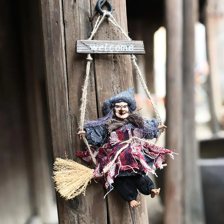 Décoration suspendue Halloween Sorcière de Minuit | 27 x 10 cm | Sorcière volante | Pour porte, mur & plafond
