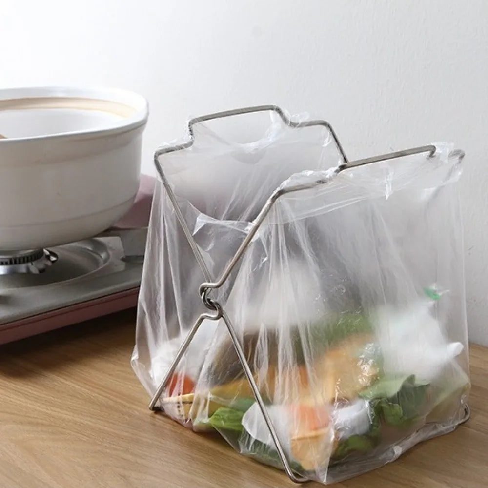 Campinox Support de sac poubelle pliable en acier inoxydable | Léger & Stable | Pour le camping & l'extérieur | 34 × 22 cm | Capacité jusqu'à 50 kg