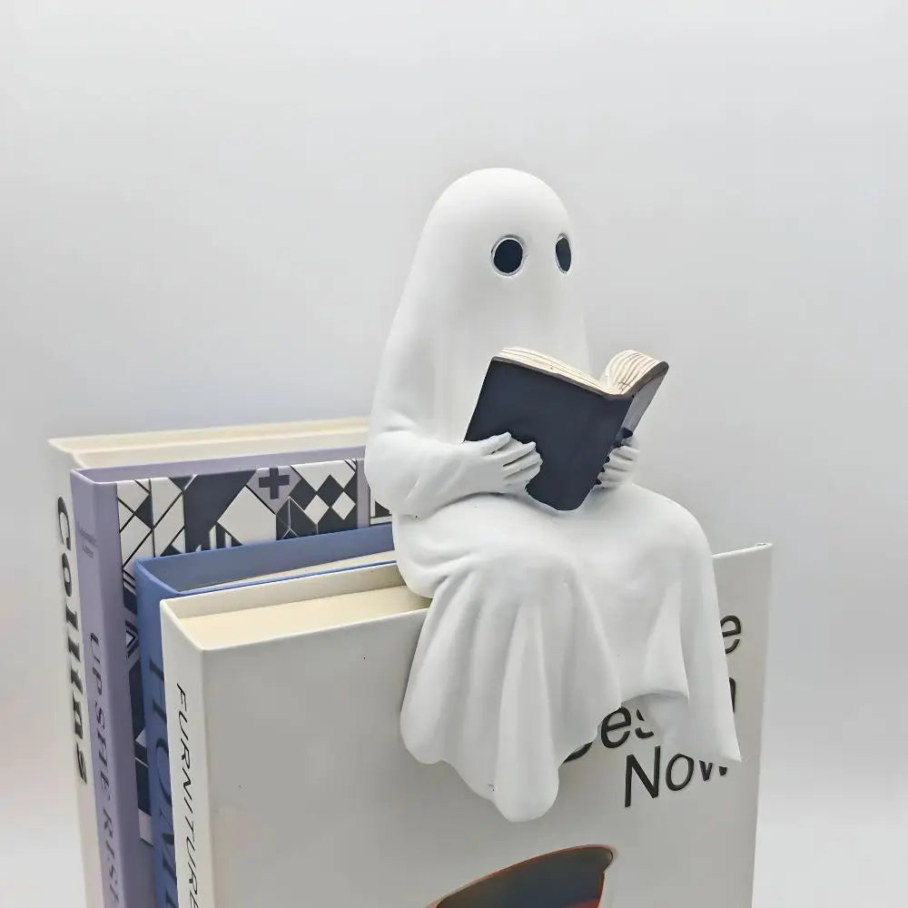 Figurine Halloween BookyGhost | Petit esprit lecteur | Figurine déco en résine | 12 x 7 x 6 cm