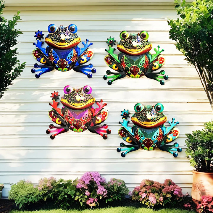 FROVIA Décoration murale Grenouille | Métal | Peint à la main | Décoration de jardin & Intérieur | 17,5 × 14 × 1 cm