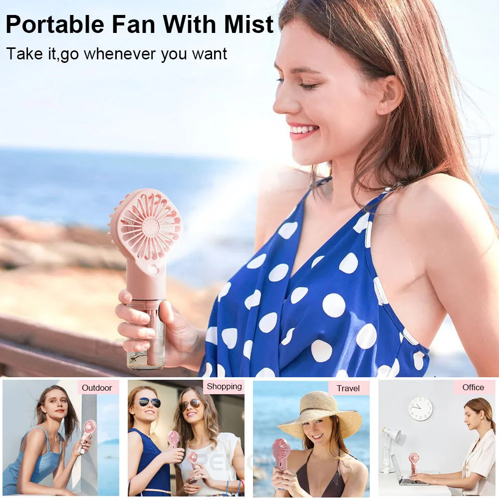 Brisella Air Mini Ventilateur Manuel avec Humidificateur | Fonction de Brumisation à 4 Niveaux | Rechargeable par USB | Portable & Silencieux
