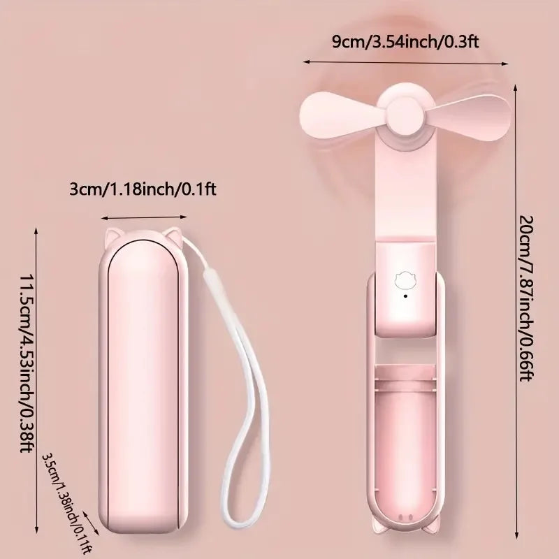 Mini Ventilateur à Main Breezella | Rechargeable USB | 3 Vitesses | Pliable & Fonction Powerbank | Batterie 2000 mAh