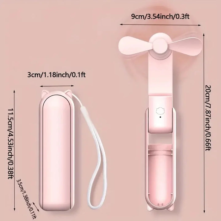 Mini Ventilateur à Main Breezella | Rechargeable USB | 3 Vitesses | Pliable & Fonction Powerbank | Batterie 2000 mAh