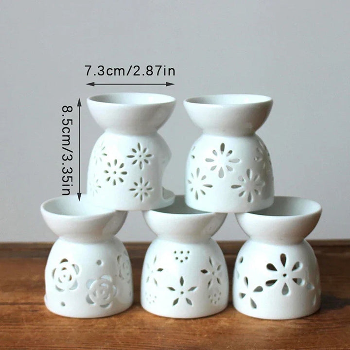 LumiLeaf Lampe à parfum | Céramique faite à la main | Motif floral creux | Pour huiles et cires parfumées