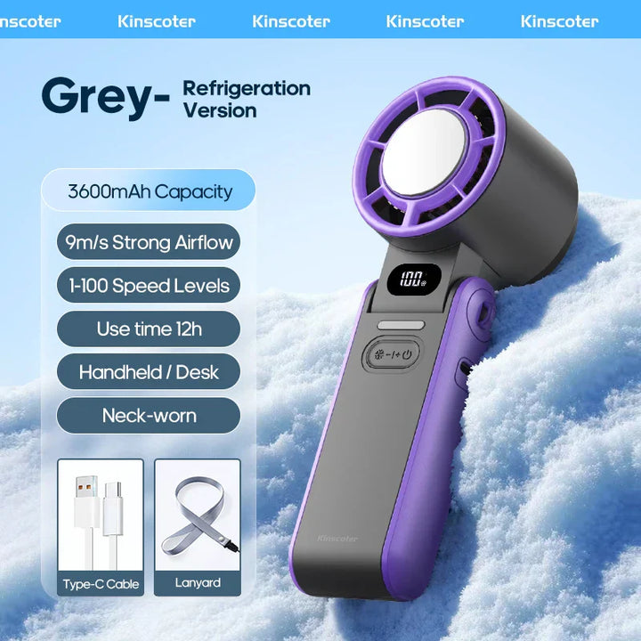 CoolityGo Ventilateur à main avec technologie Ice-Cool | 100 niveaux de vitesse | Batterie de 3600mAh | Pliable et ultraléger