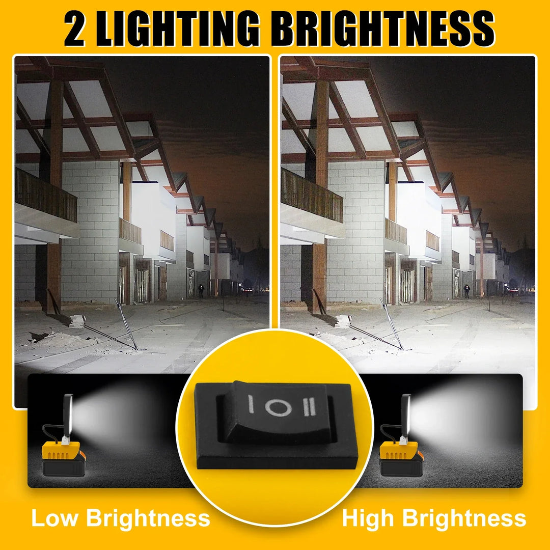 PowerLuma 48 Lampe de travail LED | 48W Projecteur à batterie | 5200 Lumens | Port de charge USB-C | Pour batteries DeWalt (sans batterie)