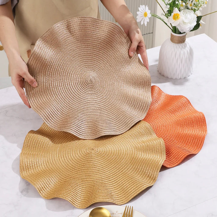TAVOLIA Sets de 6 sous-assiettes | Rond Ø 36 cm | Design tressé | Lavable & Résistant à la chaleur | Bord froncé