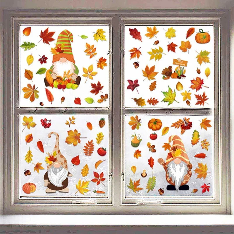 HerbstWichtel | Ensemble de Stickers de Fenêtre | 6 Feuilles | Citrouille, Feuille d'Érable & Décoration de Thanksgiving