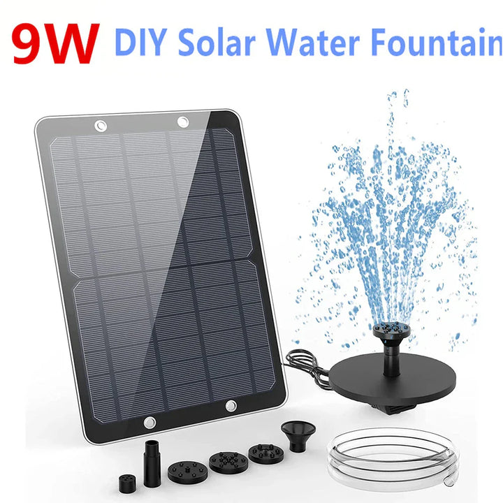 Fontaine solaire AquaViva 9W | Kit DIY avec buses et tuyau d'eau | Pour bain d'oiseaux, étang et jardin | Débit de 180 L/h