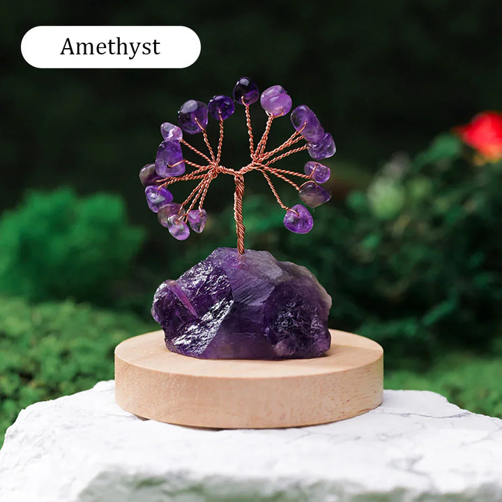 Décoration Arbre en Cristal | Base en Pierre Naturelle & Brute | Arbre de Chance pour la Maison & Bureau