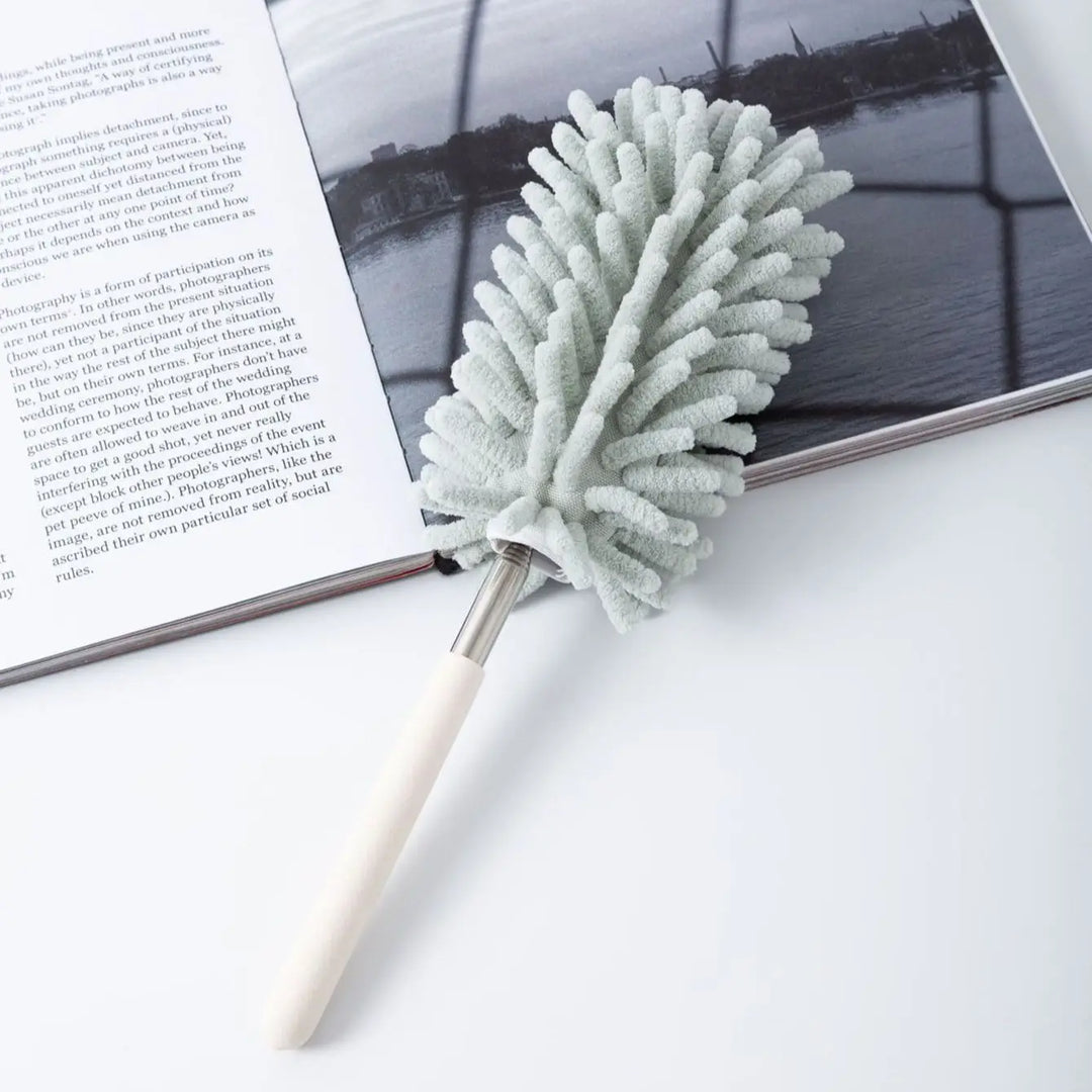 DUSTELLA Duster télescopique | Extensible jusqu'à 80 cm | Microfibre chenille & poignée en acier inoxydable – Pour plafonds, meubles et coins