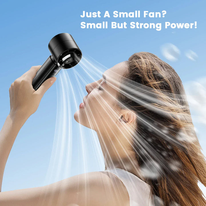 Aeriolo Ventilateur portable à main avec batterie de 4000 mAh | 5 niveaux & 100 niveaux d'intensité | Affichage numérique & double flux d'air pour l'extérieur & les voyages