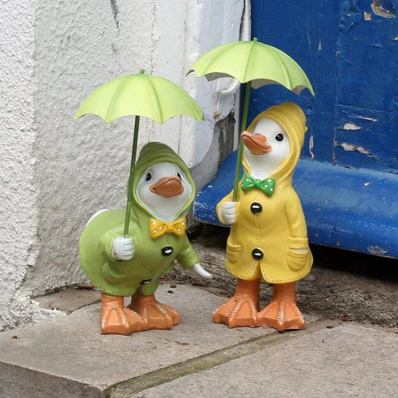 Figurines de jardin Canards 2 pièces | Peints à la main | Résine résistante aux intempéries | 12x6 cm
