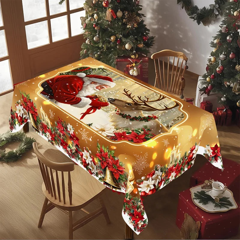 Nappe de Noël GoldenFest | Design Santa en Or | Lavable & Élégante | Parfaite pour Noël & Nouvel An 2026
