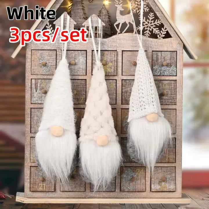 NordiTomte Lutins de Noël 3 pièces | Tissu tricoté & peluche | Décoration suspendue pour sapin de Noël & maison | Gnomes scandinaves