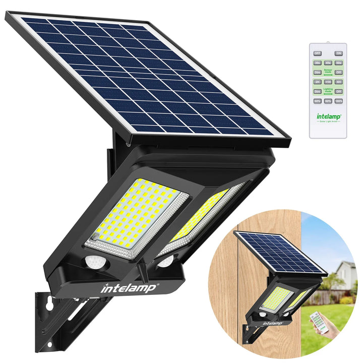 HelionGuard ProLight 12000 Projecteur Solaire-LED avec Télécommande | Détecteur de Mouvement jusqu'à 30 m | 3000 lm | IP65 | Pour Éclairage de Jardin, Garage & Cour