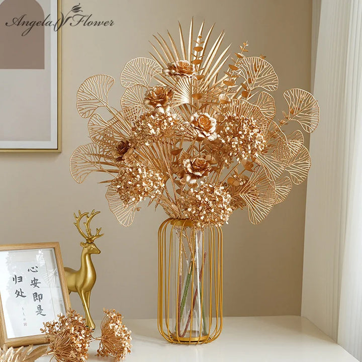 Série Dekoblume Or | Feuilles de palmier, Ginkgo & Eucalyptus | Fleur artificielle 67–84 cm | Mariage & Noël