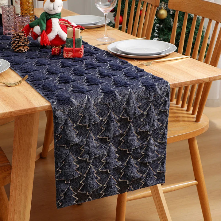 Festivora | Chemin de table de Noël | Design 3D Sapin de Noël | Paillettes scintillantes | Rouge-Blanc