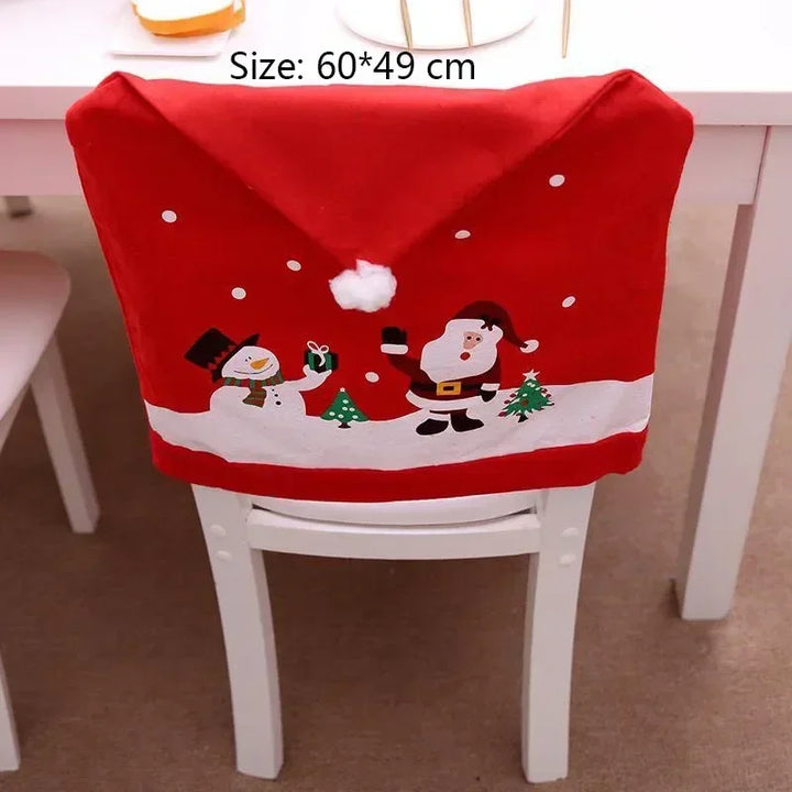 Housse de chaise de Noël MerrySeat | Design Père Noël, Bonhomme de neige & Renne | Housse de chaise en tissu | Décoration réutilisable pour Noël