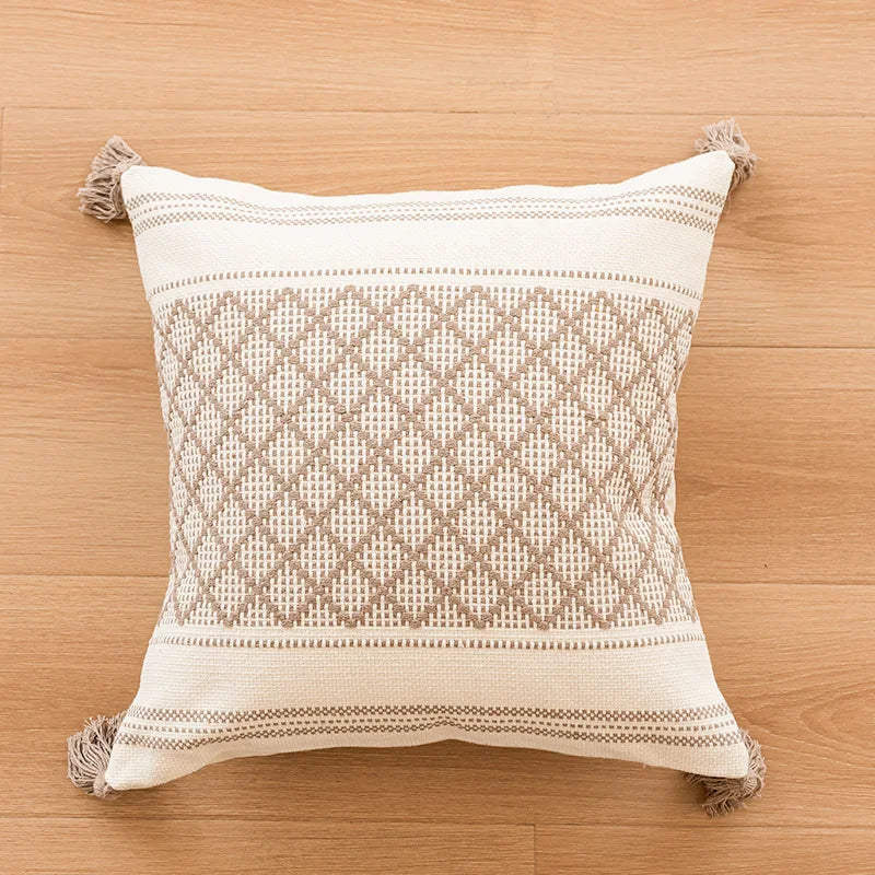 Housse de coussin BohoLoom | 45x45 cm | Mélange de coton avec franges | Fermeture éclair cachée