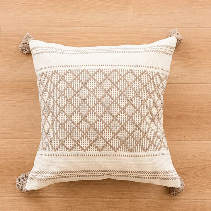 Housse de coussin BohoLoom | 45x45 cm | Mélange de coton avec franges | Fermeture éclair cachée
