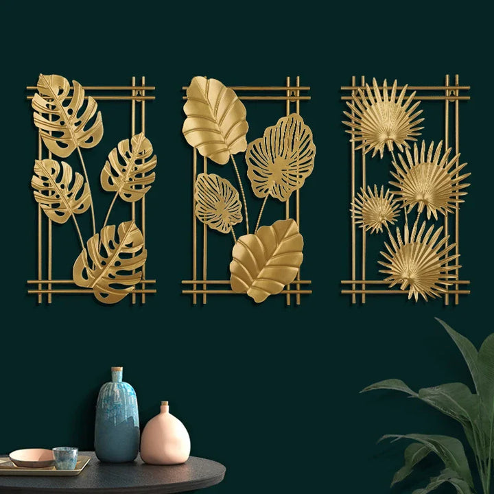 Décoration murale en métal en forme de feuille | Design moderne | Fait main | 25 × 45 cm