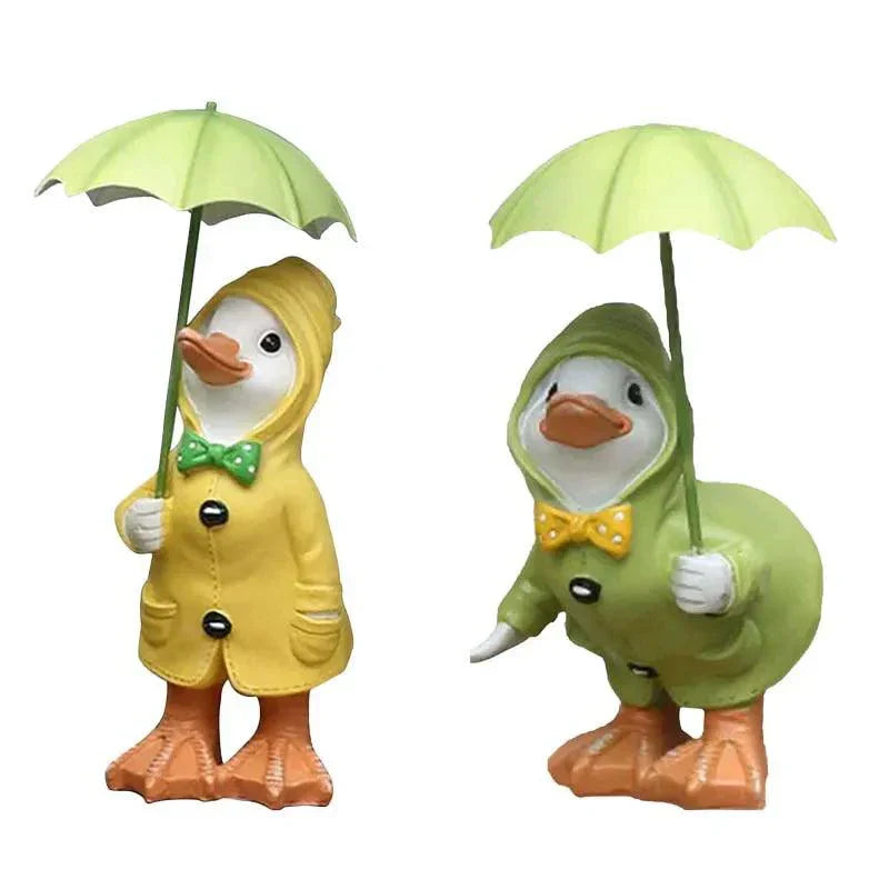 Figurines de jardin Canards 2 pièces | Peints à la main | Résine résistante aux intempéries | 12x6 cm