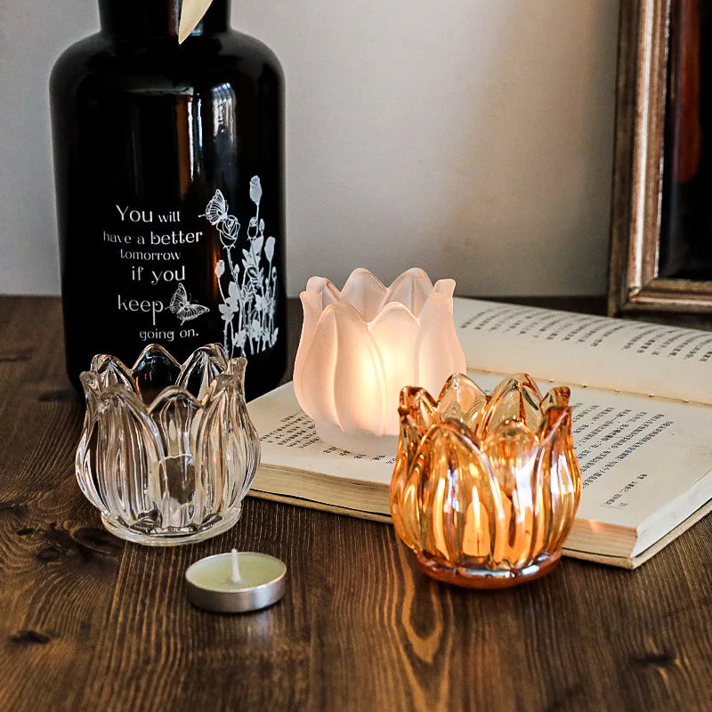 Bougeoir Tulivienne | Verre Vintage | Style Rétro Romantique | Transparent