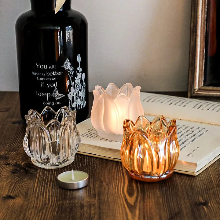 Bougeoir Tulivienne | Verre Vintage | Style Rétro Romantique | Transparent