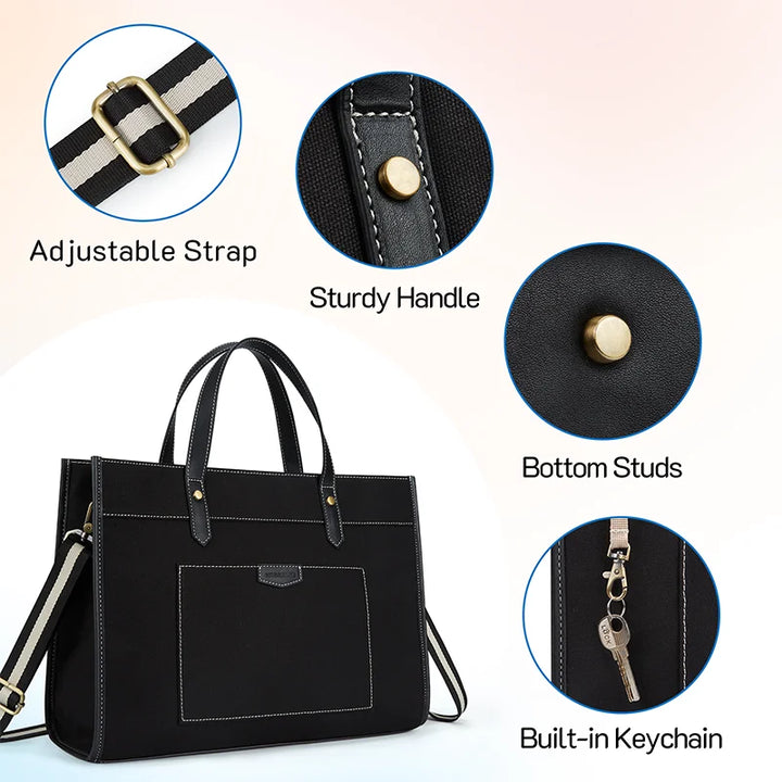 Sac à dos en toile Tascana pour ordinateurs portables femmes 15,6 pouces | Grand sac à bandoulière avec compartiments pour bureau, université et voyages | Sac à main élégant avec bandoulière et compartiment pour ordinateur portable