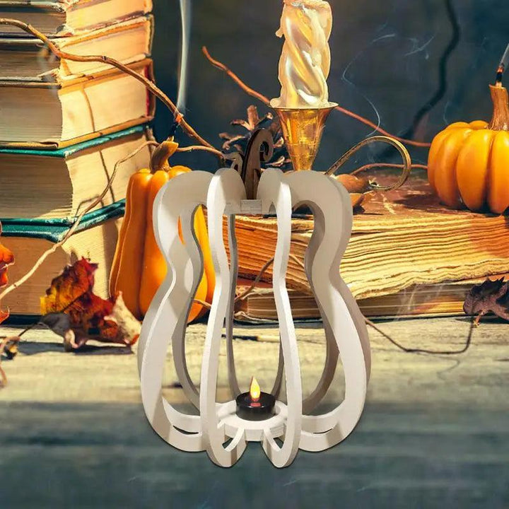 Bougeoir en Citrouille | Fer Forgé | Décoration Halloween | Blanc & Jaune