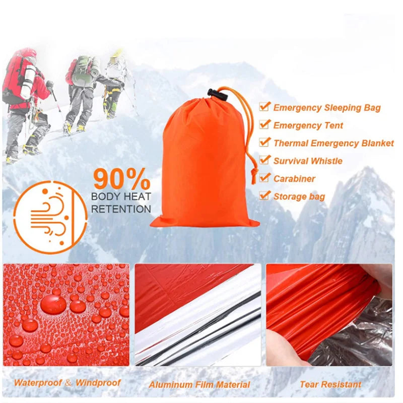 ThermoSafe Bivy | Sac de couchage d'urgence | Imperméable & Réfléchissant à la chaleur | Ultra léger pour le camping et les interventions de secours
