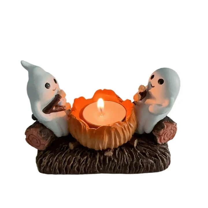 SpiritFlame | Support de feu de camp fantôme Halloween | Effet scintillant & support en métal | Décoration sans bougies