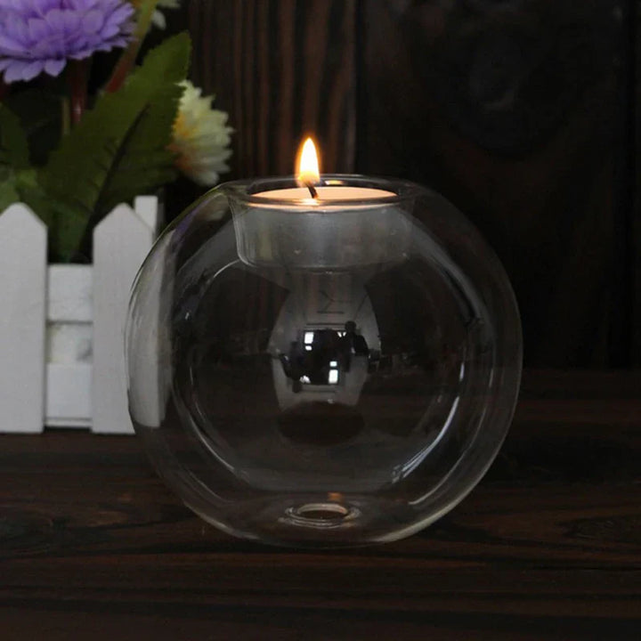LichtGlas Bougeoir en Verre Rond | Design Transparent | Verre Décoratif Creux pour Salon & Mariage | 1 Pièce