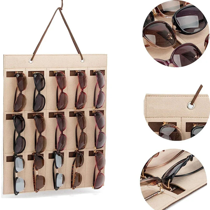 Organisateur GlasSpace | Support à lunettes mural | Sac de rangement pliable pour lunettes de soleil | Gain de place & résistant à la poussière | 42 × 38 cm