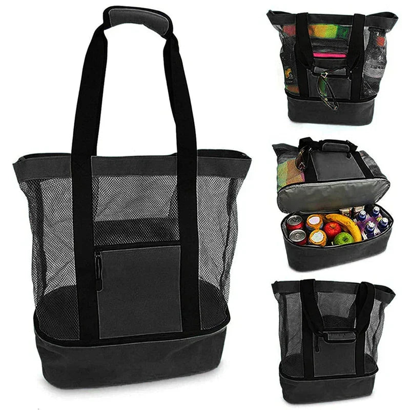 Sac de Plage SANDORIA 2-en-1 | Avec Compartiment Isotherme & Rangement en Maille | Pour Jouets, Coquillages & Snacks | Léger & Pliable
