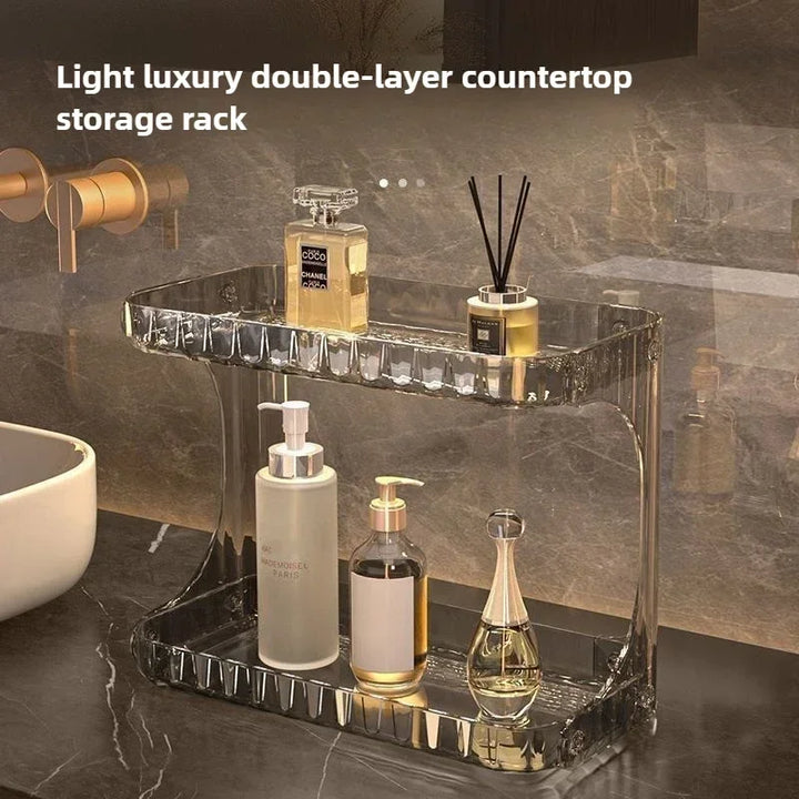 PureStak Étagère de Salle de Bain | À Deux Niveaux | Organisateur de Cosmétique & de Soins | Support pour Lavabo & Table