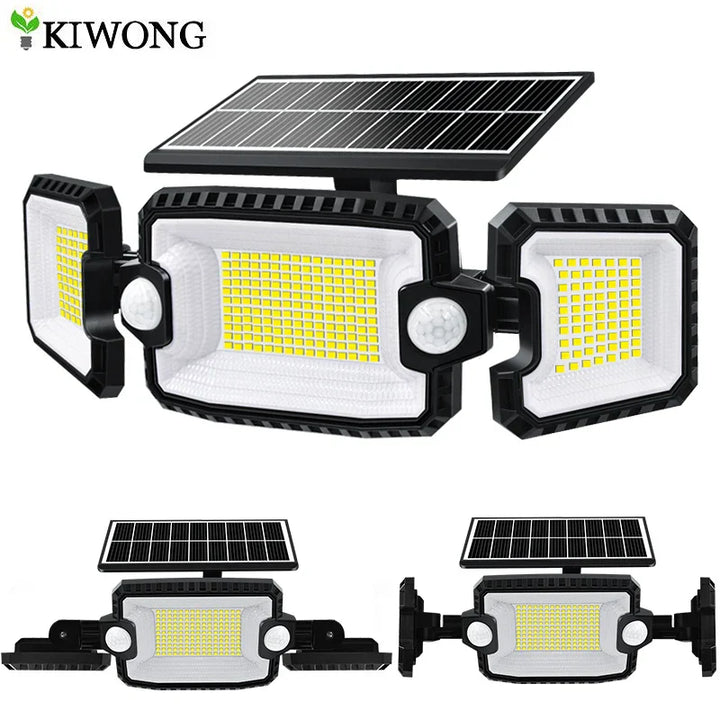 SecuSolar MaxView 167 Projecteur solaire de sécurité 167 LEDs | 3 têtes orientables | Détecteur de mouvement & 3 modes d'éclairage | Étanche IP65 | 2200 Lumens