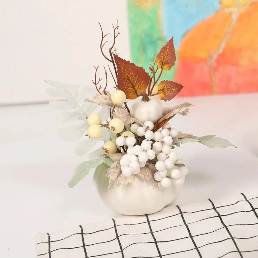 Décoration d'Automne Citrouille | Avec Fleurs Artificielles & Feuilles d'Érable | Décoration de Table Festive