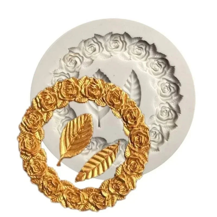 DekoMould™ Moule en Silicone Rosette & Feuilles | Pour Fondant, Chocolat & Pâte à Sucre | Décorations de Gâteaux Fines & Designs de Cadres
