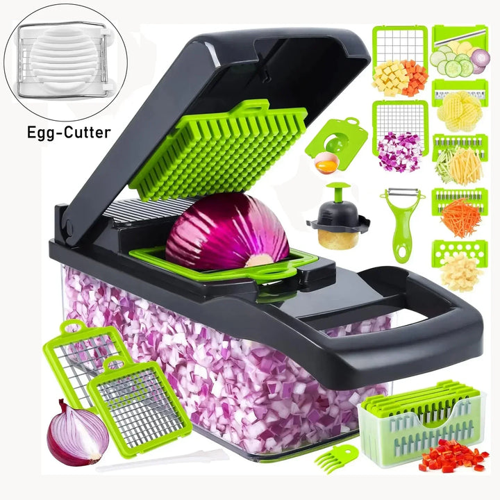 Coupe-légumes 12-en-1 KüchenMeister Pro | Multicoupe avec 7 lames | Râper, couper en dés, trancher | Sans BPA et lave-vaisselle