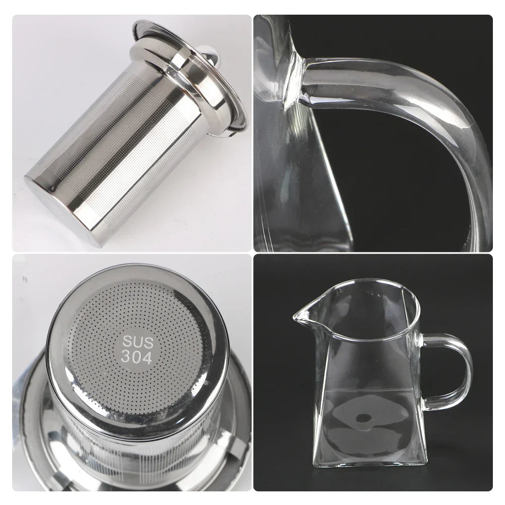 Teavora Théière en verre avec filtre en acier inoxydable | Résistante à la chaleur & Lavable au lave-vaisselle | Pour thé en vrac & fleurs de thé | 550/750/950 ml