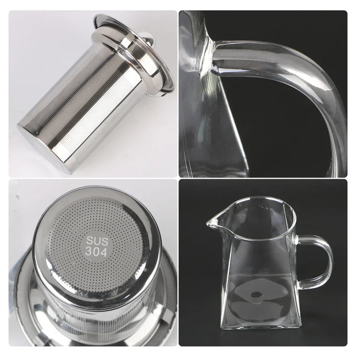 Teavora Théière en verre avec filtre en acier inoxydable | Résistante à la chaleur & Lavable au lave-vaisselle | Pour thé en vrac & fleurs de thé | 550/750/950 ml